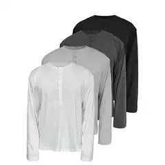 Fashion Premium Solid Color Breathable Skin-Friendly Henley Neck Long Sleeve T-Shirt Flowing Silky Commuter Base Layer Top for Men