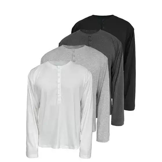 Fashion Premium Solid Color Breathable Skin-Friendly Henley Neck Long Sleeve T-Shirt Flowing Silky Commuter Base Layer Top for Men