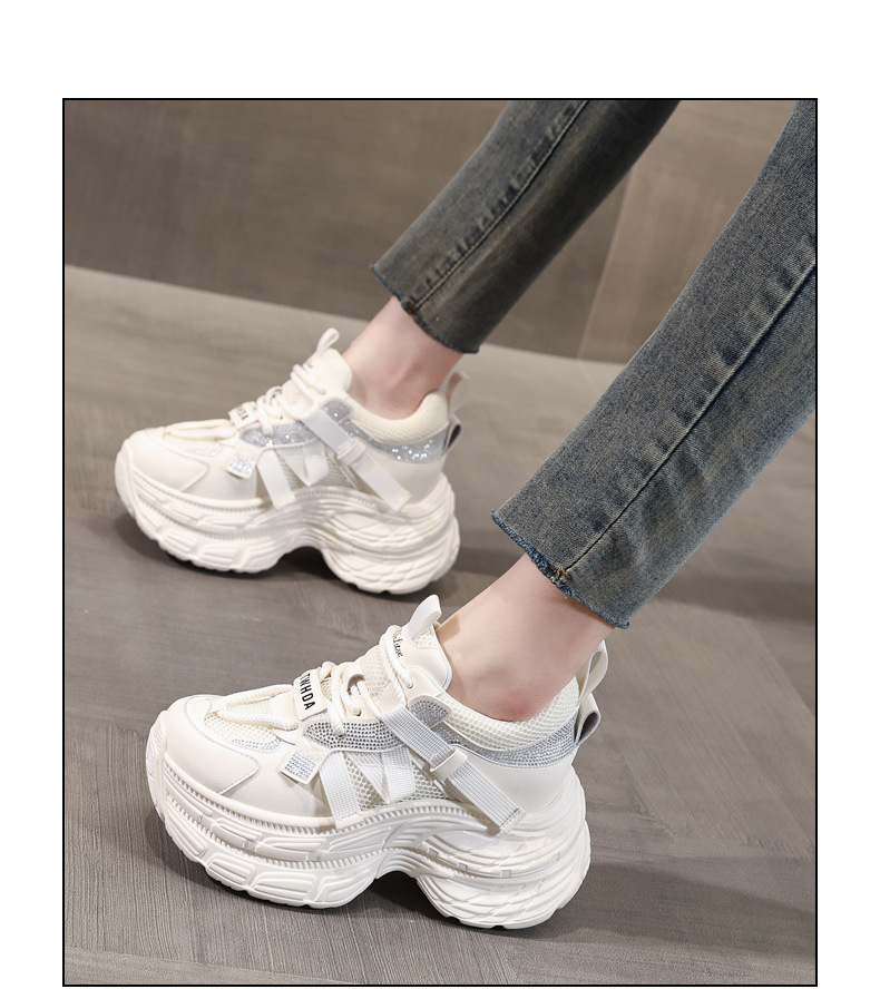 Giày sneaker nữ đế dày rhinestone lưới thoáng khí — Màu be chi tiết 18