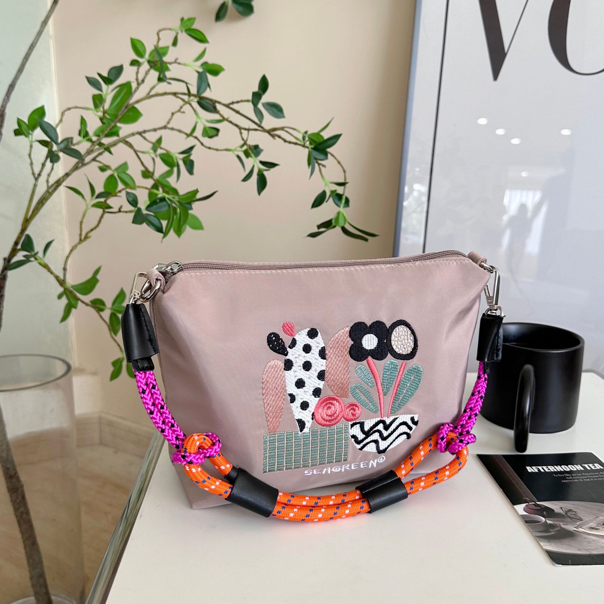 Gao Yuanyuan mismo estilo diez mil Agujas Bordado bolso bandolera bolsa de doble uso bolsa de la axila bolsa pequeña bolsa cuadrada bolsa casual bolsa diaria