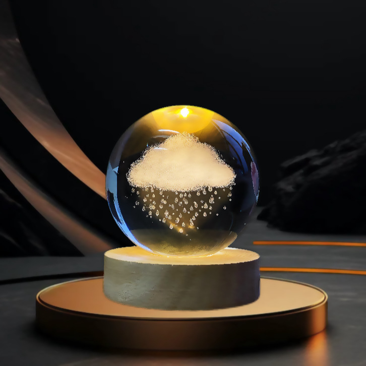 Lámpara de Noche de Cristal con Diseño de Cielo Estrellado 3D, Regalo Navideño, Base Redonda de Madera Luminosa, Lámpara de Mesa, Adorno, Regalo de Navidad