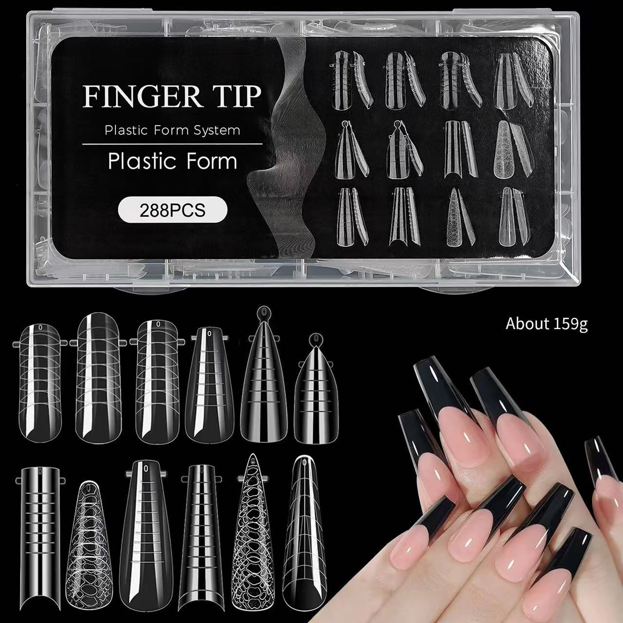 Uña cristal molde de uñas de extensión mezclado 12 dedos sin papel de extensión de cristal de uñas transparentes 288pcs