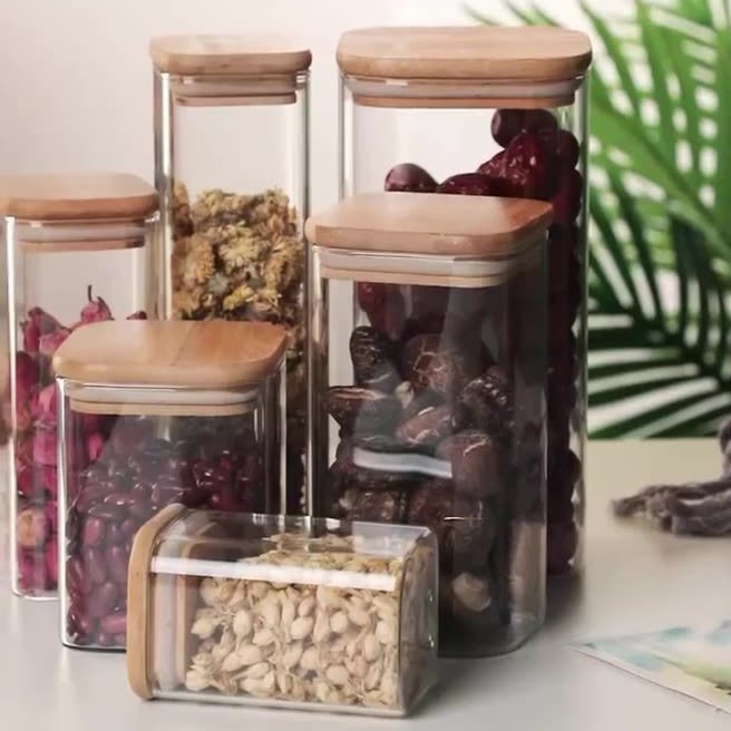 Transfronterizo alto borosilicano vidrio cuadrado sellado tanque de almacenamiento tanque de almacenamiento a prueba de humedad granos de café té tanque de almacenamiento cuadrado