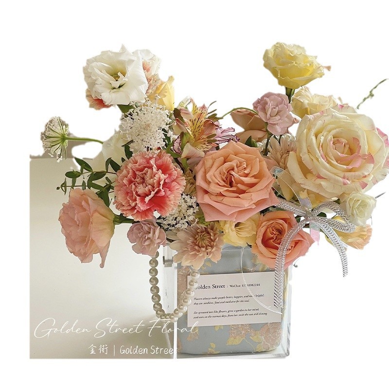 Caja de flores de acrílico transparente rectangular redondo canasta de flores acrílico caja de regalo floral caja de regalo de mano