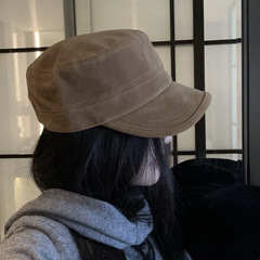 秋冬韩版麂皮绒平顶帽子女显脸小百搭贝雷帽休闲鸭舌帽街头画家帽