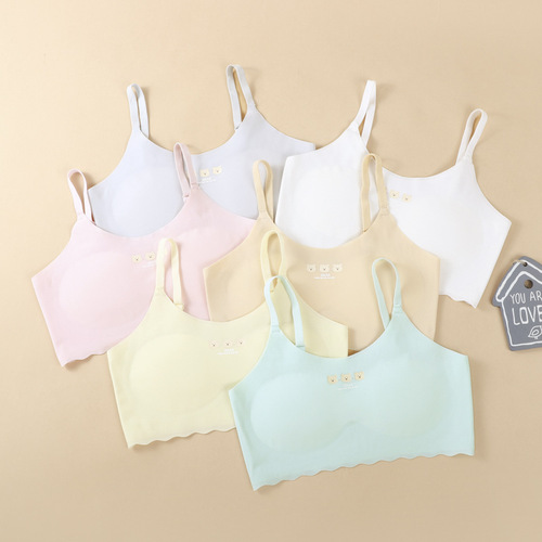 New seamless ice silk bra for teenage girls, bra for big kids, bra for developing period, back vest, student sports bra 