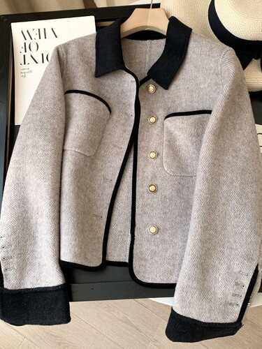 French-style cashmere wool coat for women, new petite wool overcoat, versatile top
