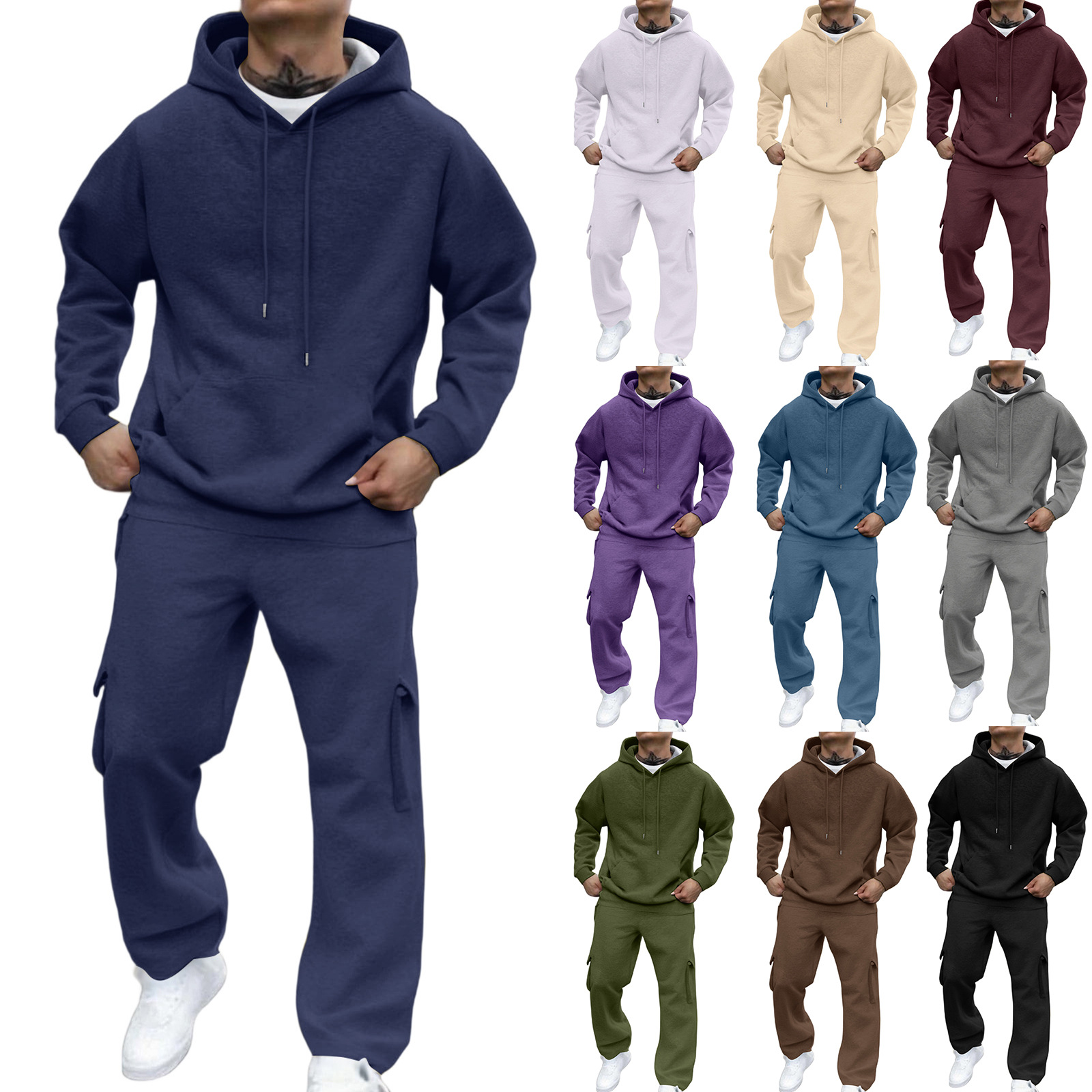 Autumn and Winter New Hooded Pullover Sweatshirt Suit Men's Thickened Loose Running Fitness Spring and Autumn Overalls