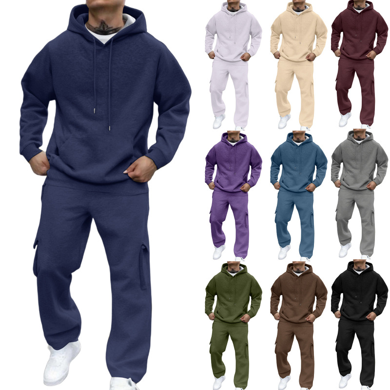 Autumn and Winter New Hooded Pullover Sweatshirt Suit Men's Thickened Loose Running Fitness Spring and Autumn Overalls Autumn and Winter New Hooded Pullover Sweatshirt Suit Men's Thickened Loose Running Fitness Spring and Autumn Overalls