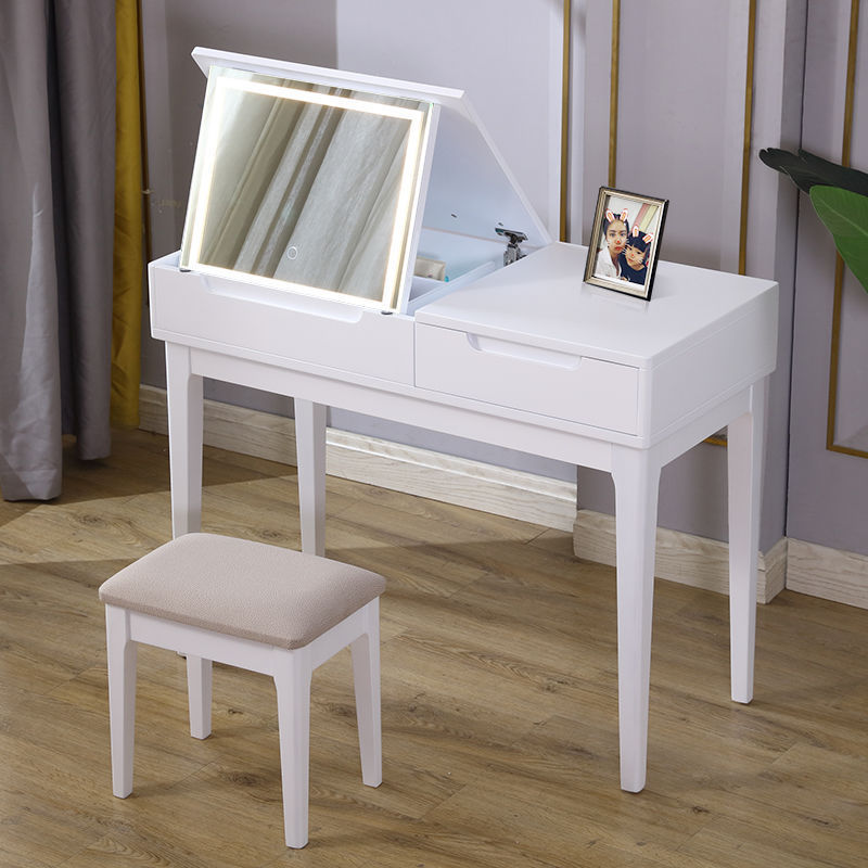 Internet Celebrity Ins Style Solid Wood Flip Bedroom Dressing Table Storage Cabinet Multi-functional Advanced Sensor Lamp
