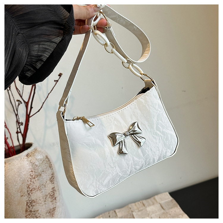 Borsa a spalla elegante con fiocco e catena per donna alla moda_voghion.com