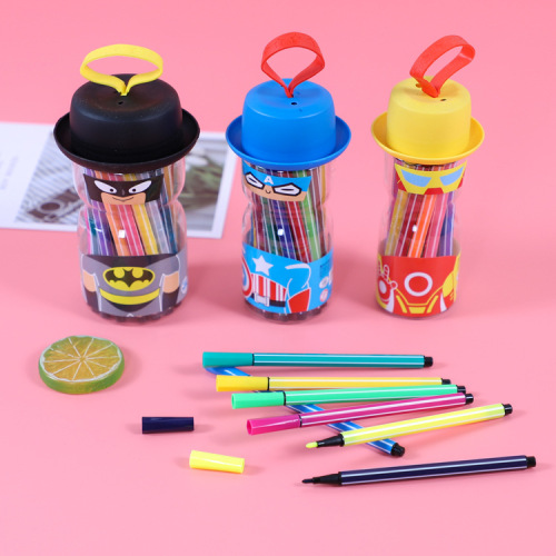 Cartoon washable bottled Superman watercolor pen set 12 colors 24 colors student painting coloring brushes wholesale