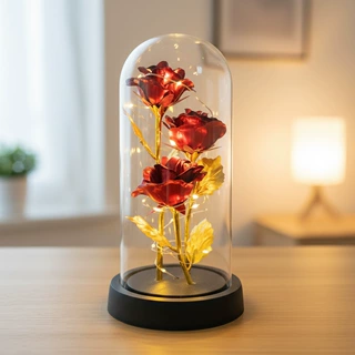 3朵金箔玫瑰永生花母亲节小礼品七夕摆件花束情人节礼物圣诞跨境