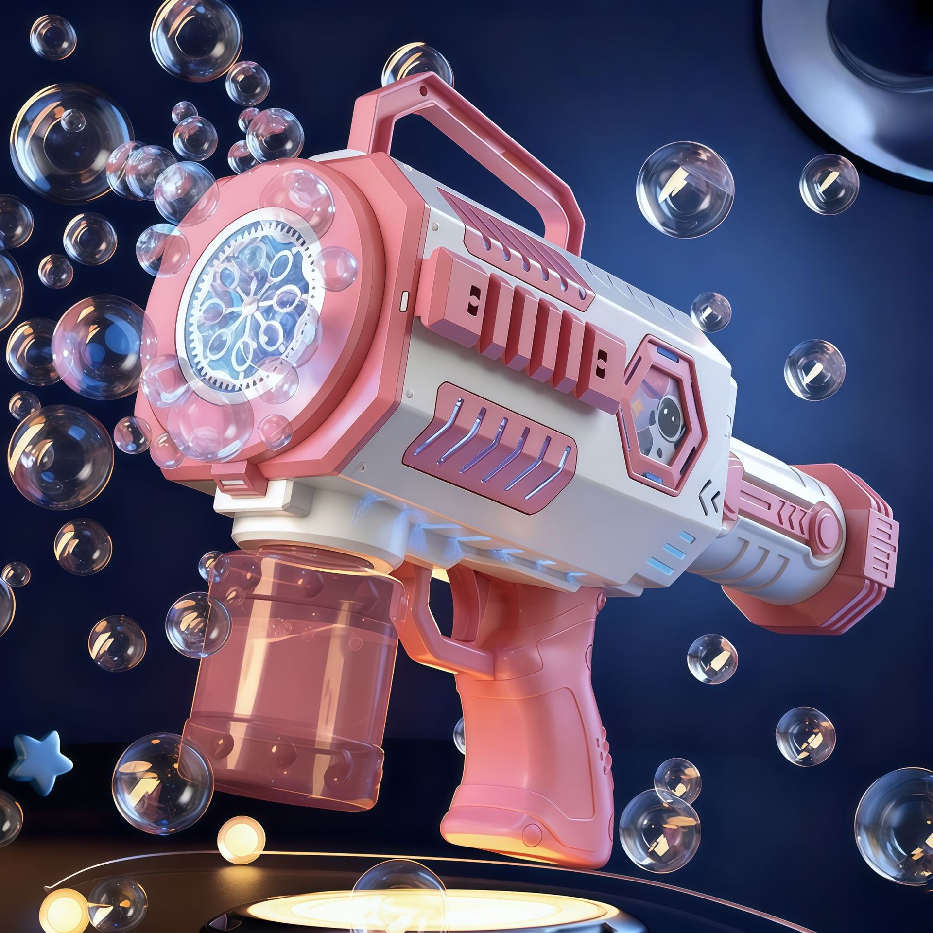 Red unicornio burbuja máquina de luces infantiles de mano pistola de burbujas automática parque estando juguetes de burbujas al por mayor