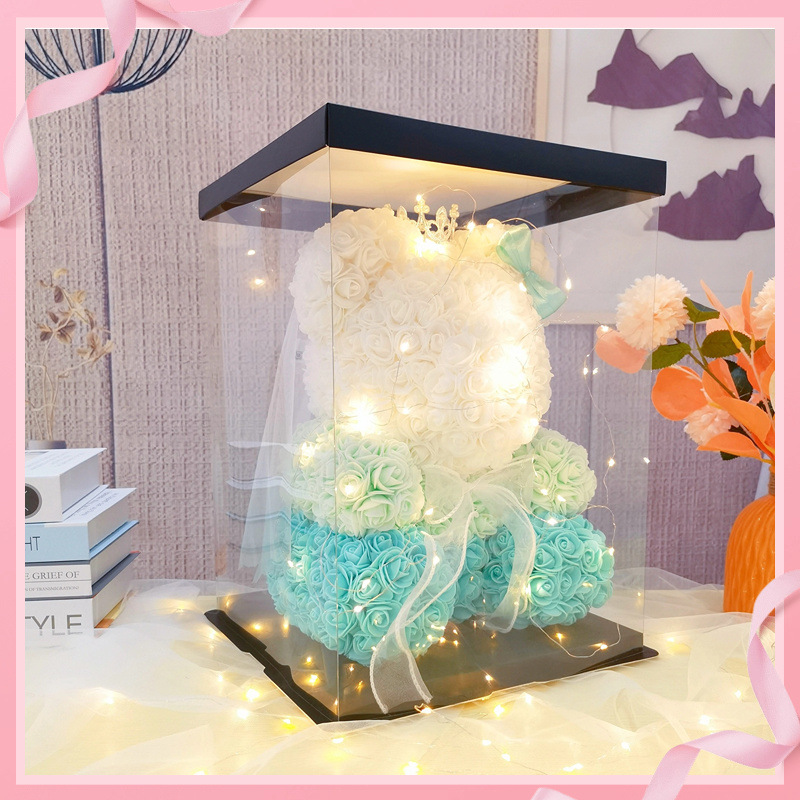 [절친한 친구] 그라데이션 그린 웨딩드레스 곰 + 선물상자 스트링 조명