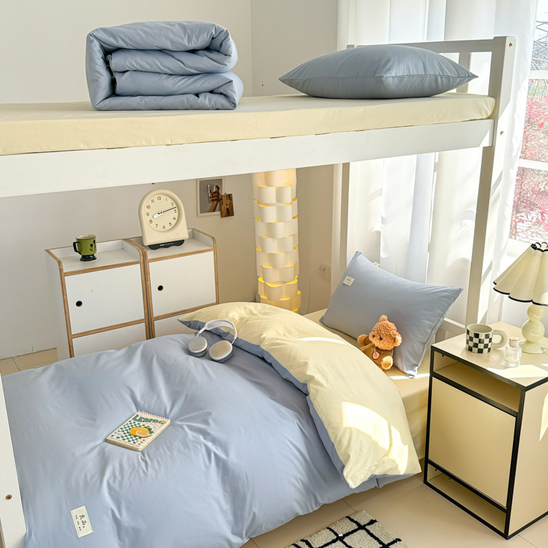 Verano de algodón simple cama de estudiante traje de tres piezas de algodón 2025 nuevo dormitorio individual funda de edredón traje de cuatro piezas