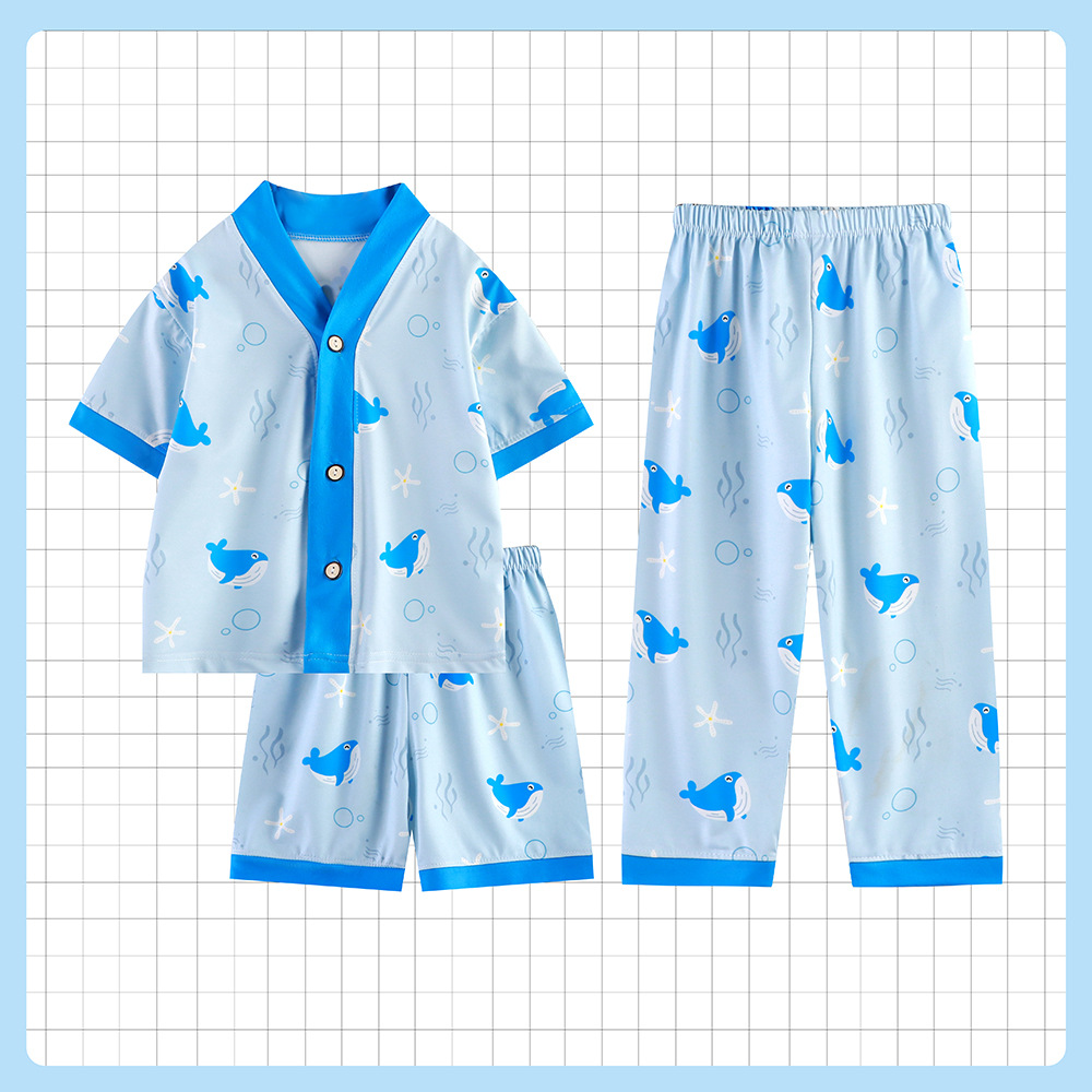 Nuevo traje de ropa para el hogar para niños, pijamas para niños grandes, traje de manga larga, pijamas para niños y niñas de primavera y otoño, traje de tres piezas