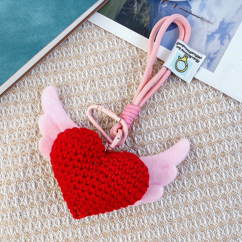 National Day Creative Woolen Knitted Handmade Heart Keychain Knitted Heart Five-Pointed Star Pendant National Day Gift