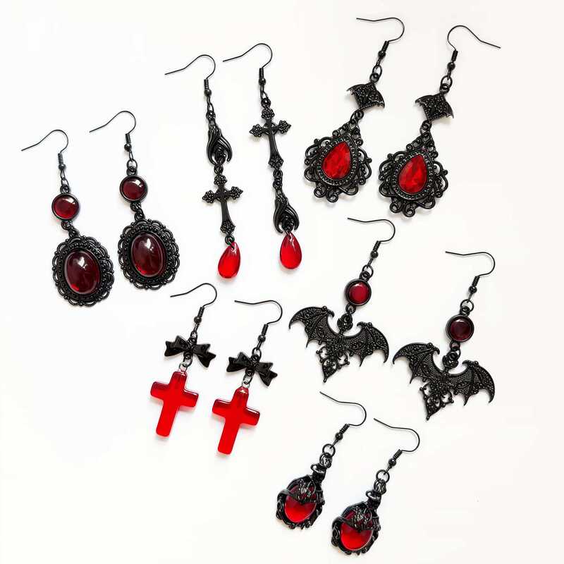 Gothic Renaissance Style Earrings Elegant Bat Cross Deep Red Glass Earrings Direct from the Manufacturer Gothic Renaissance Style Earrings Elegant Bat Cross Deep Red Glass Earrings Direct from the Manufacturer