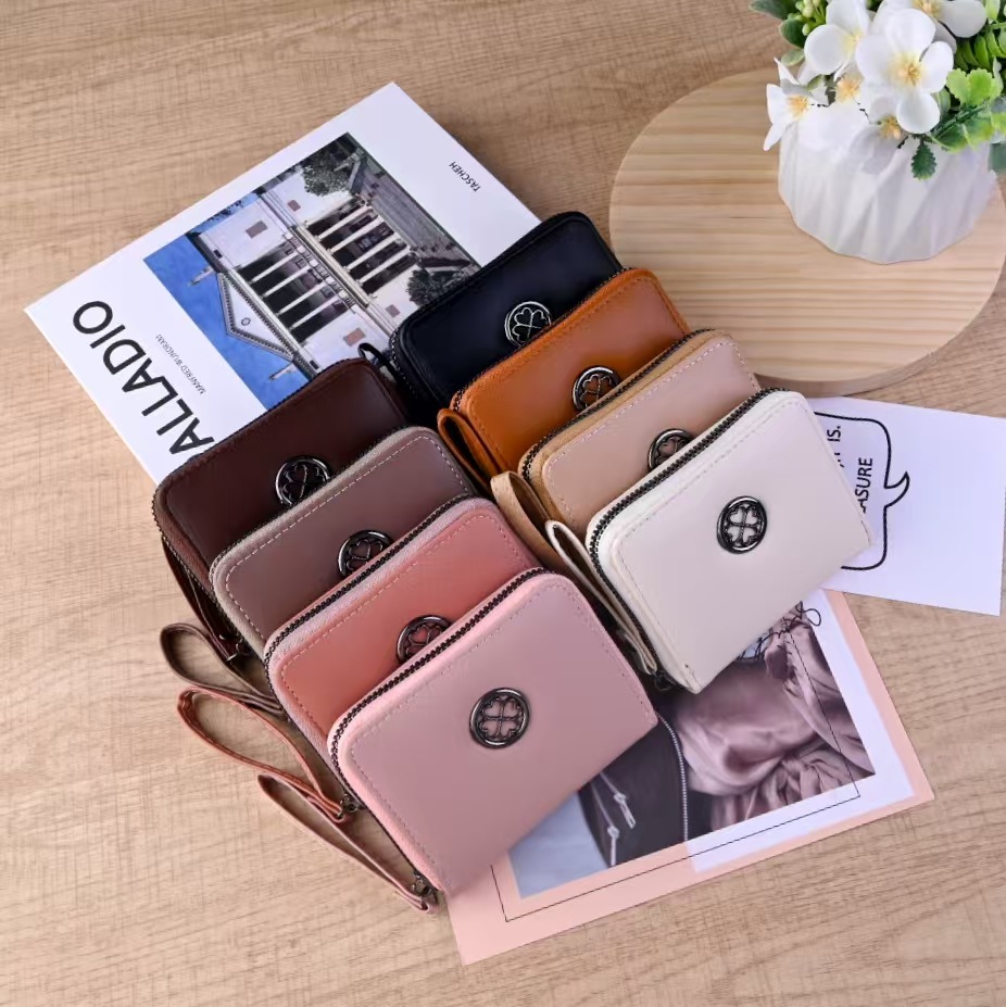 跨境新款绣线萎格高级感女士短款钱包韩版纯色简约卡包学生零钱包