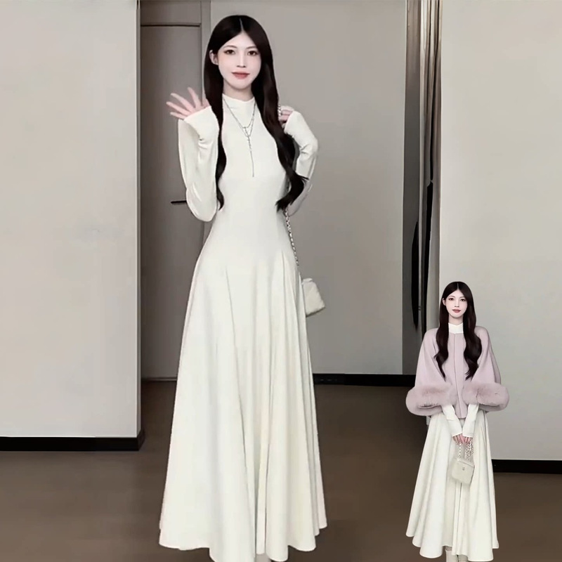 White High-Neck Knitted Dress for Women, Autumn and Winter, Thick Fleece-Lined, Long Base Layer Dress, Pear-Shaped Berkeley Long Skirt White High-Neck Knitted Dress for Women, Autumn and Winter, Thick Fleece-Lined, Long Base Layer Dress, Pear-Shaped Berkeley Long Skirt