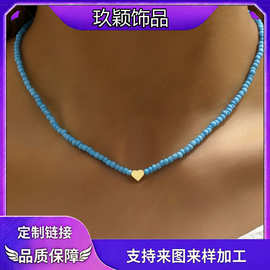 欧美跨境新款心形珠子项链时尚锁骨链小众简约日常百搭饰品女