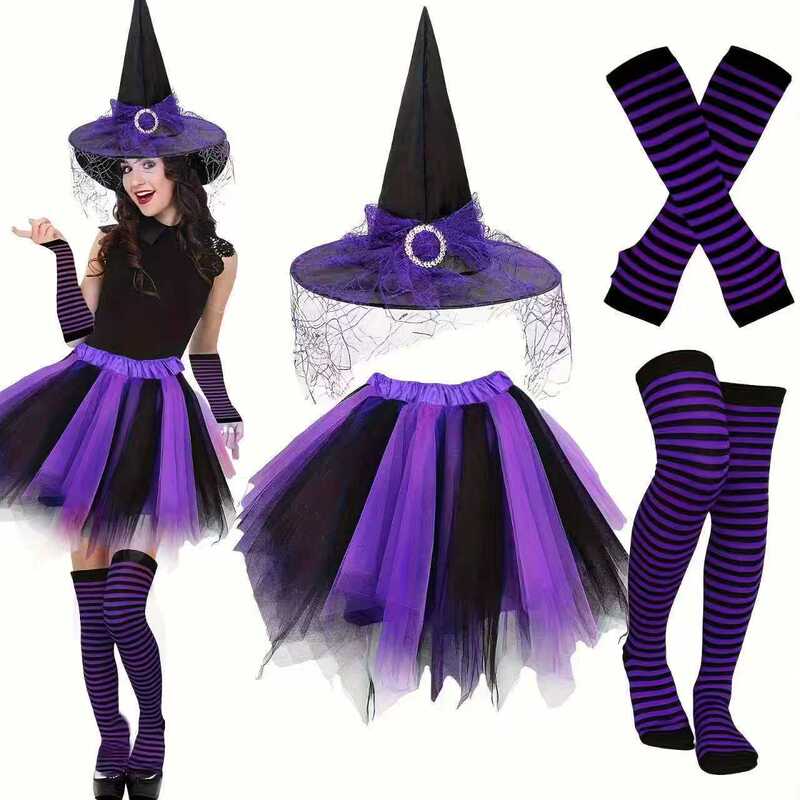 Cross-Border New Halloween Party Holiday Witch Hat Striped Stockings Tutu Skirt Suit Hat Suit