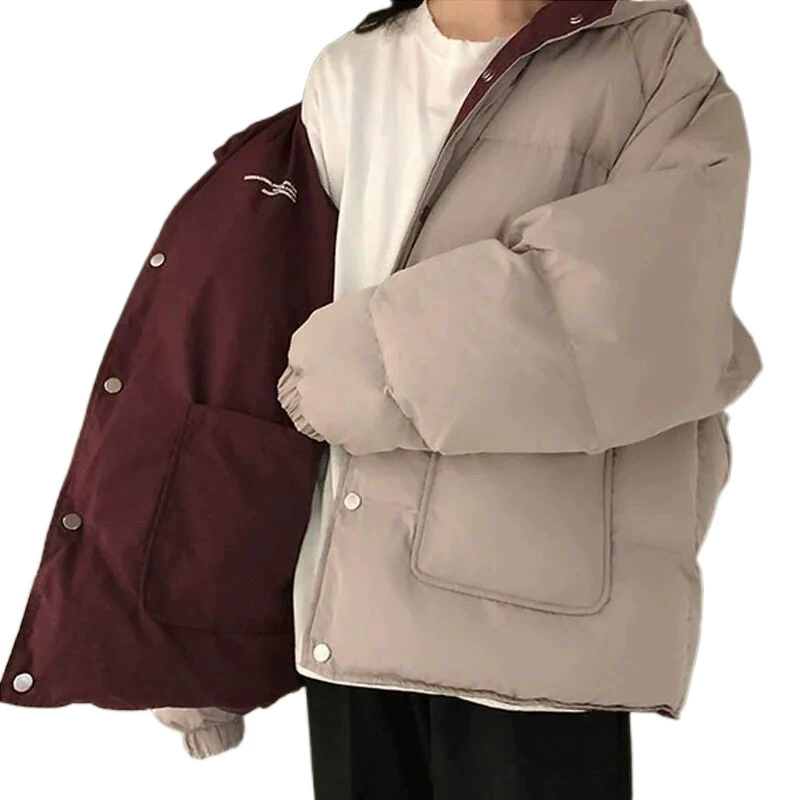 Стеганая куртка (теплая) oversize в корейском стиле, толстрая, двусторонняя внутренняя сторона, размеры S–2XL