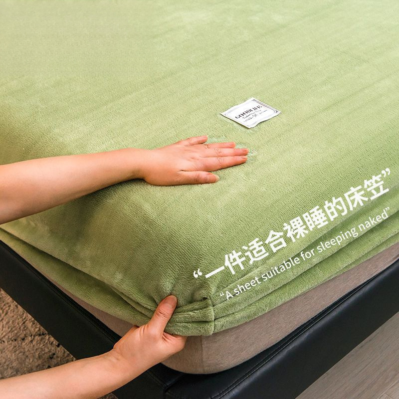 Milk Velvet Fitted Bed Sheets Bed Cover Single Piece Winter Fleece-Lined Flannel Coral Velvet All-Inclusive Bed Bed Sheets Mattress Protector Cover Free Shipping
