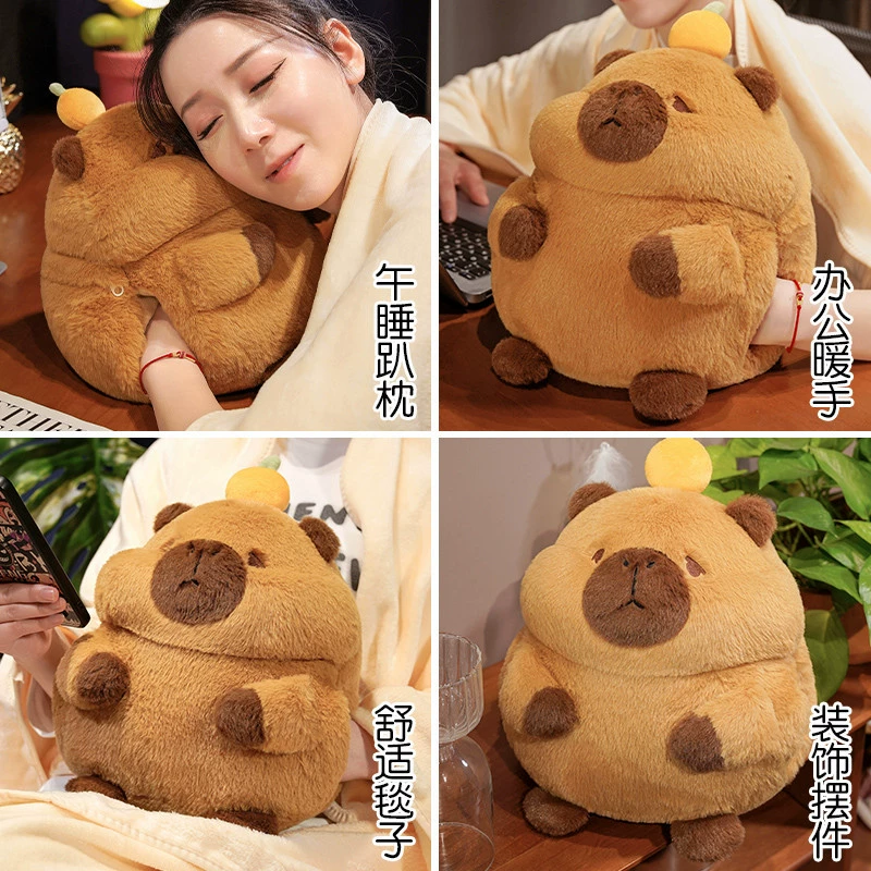Плюшевое одеяло три в одном с подогревом для рук капибара, подушка для офиса,nap cushion, автомобильная подушка, домашнее декорирование