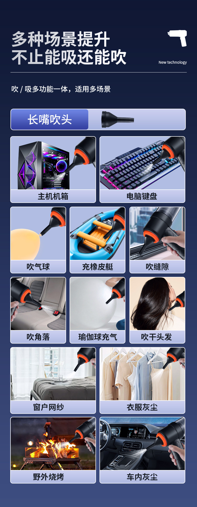 New Cross-Border Model of Car-Mounted Wireless Vacuum Cleaner with Blowing and Suction Functions, High Suction Power, High Power, Portable Handheld Household Dust Blower