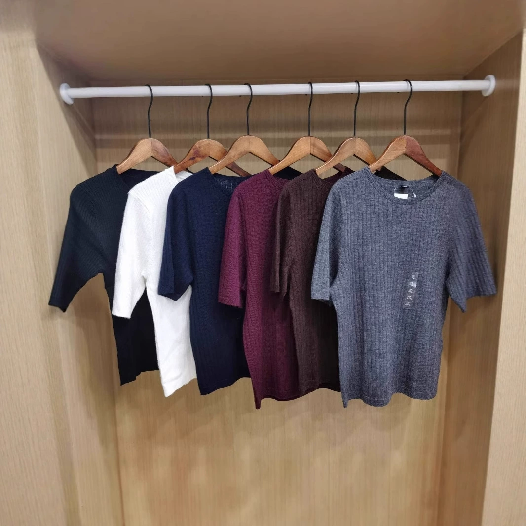 Пробная комната, женский камвольный трикотаж в рубчик с круглым вырезом, трикотаж с короткими рукавами/рукавом 5 четвертей, 25, осень и зима, новый стиль 480188