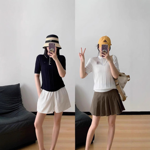 2025 New Summer Fl Women's Business Casual Sports Simple Work Clothing Polo Collar Short-Sleeved Sweater Top