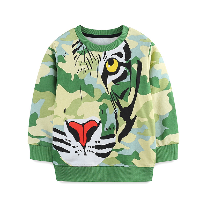 Otoño nuevo estilo de niños camisetas de estilo europeo y americano impresión de dibujos animados de manga larga camisetas de algodón de punto camisetas de cuello redondo para niños