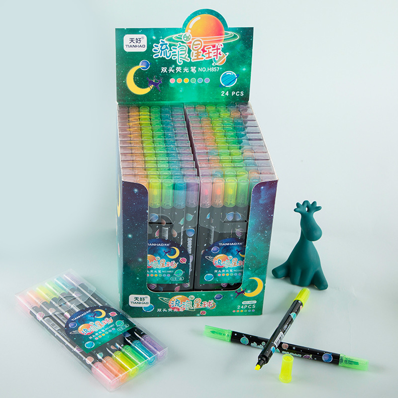 Pluma fluorescente H857-6 de doble cabeza serie de planeta errante pluma fluorescente estudiante marcado pregunta equivocada pluma de marcado pluma de cuenta de mano