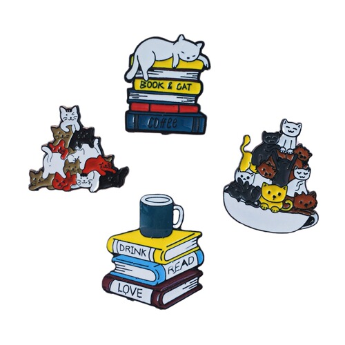 Foreign Trade Creative Book-Loving Cat Pin Cartoon Anime Versatile Collar Pin Clothing Backpack Metal Badge