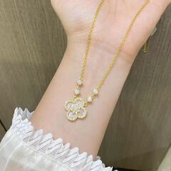 沙金饰品闪钻贝壳四叶草项链女仿真金久不掉色时尚设计感首饰批发