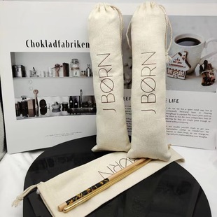 Natural Canvas Drawstring Flap Pocket Pants Bamboo Flute Long Flute Packaging Bag Curling Iron Storage Bag Can Be Printed with Logo and Free Samples
