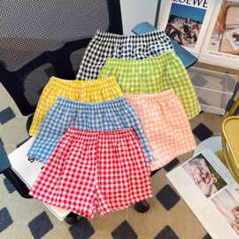 韩版女童裤子夏季儿童短裤格子男女宝宝打底裤百搭宽松睡裤ins
