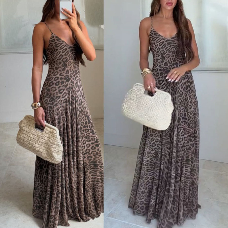 Mesh Ins2026 Printed Cross-Border Vacation Strap Dress New European and American Leopard Print Dress Casual Zipper Mesh Ins2026 Printed Cross-Border Vacation Strap Dress New European and American Leopard Print Dress Casual Zipper