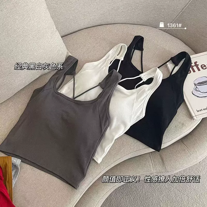 爆款交叉美背带胸垫内搭修身外穿运动显瘦辣妹短款上衣吊带批发