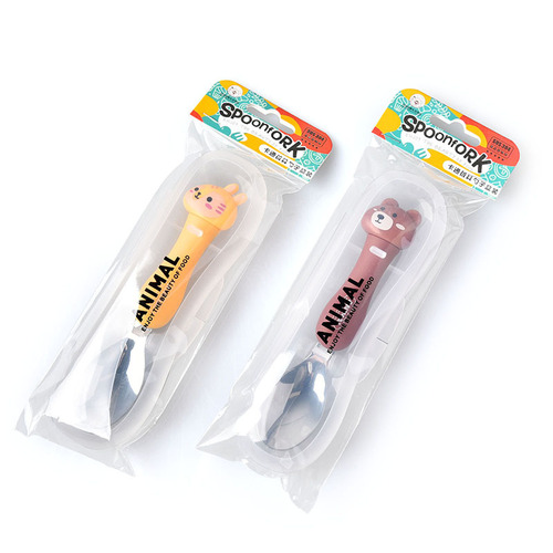 Portable children's tableware set, creative stainless steel animal fork and spoon, creative student rice spoon two-piece set