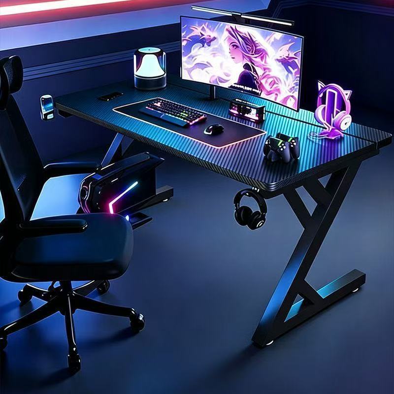 Solid wood home computer desk, modern minimalist carbon fiber gaming desk, desktop table that can hold a computer tower, suitable for bedroom, study, or office Solid wood home computer desk, modern minimalist carbon fiber gaming desk, desktop table that can hold a computer tower, suitable for bedroom, study, or office