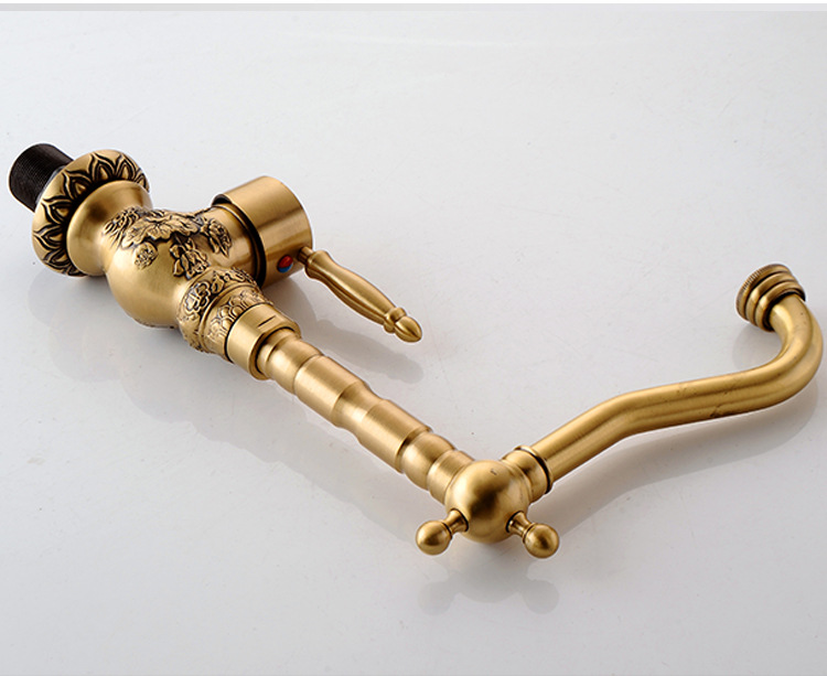 European-style antique thickened full copper carved kitchen faucet, bathroom washbasin, cold and hot water dual household underfloor basin undefined