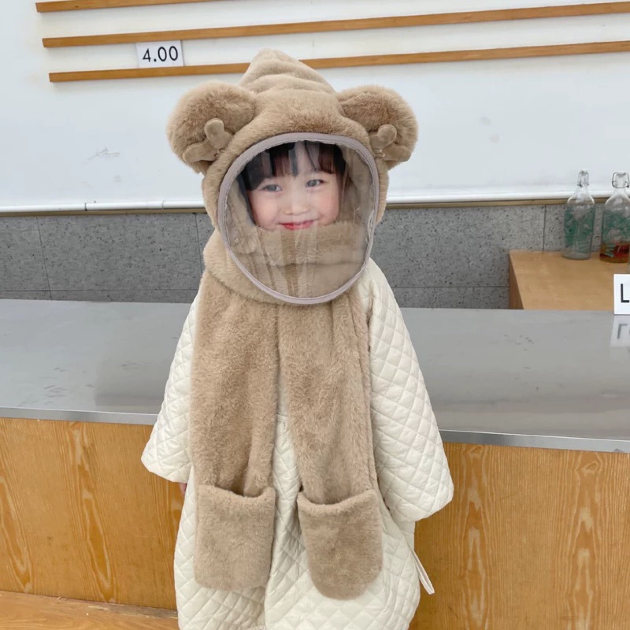 어린이 모자 새로운 겨울 소녀 승마 모자 소년  보호 마스크 스카프 장갑 통합 방풍 모자