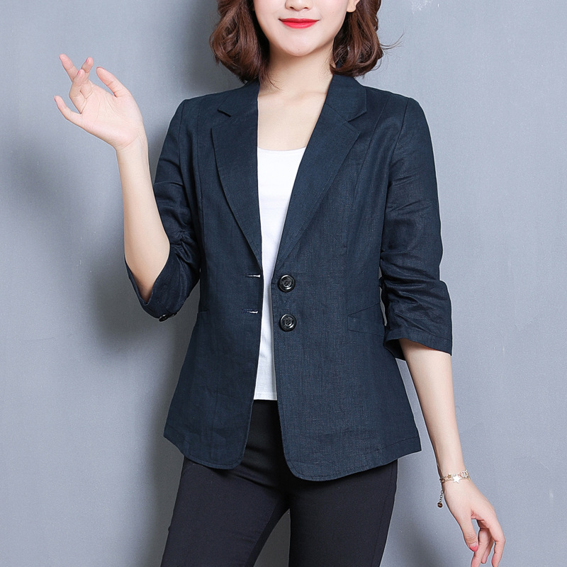 Thin Linen Casual Solid Color Top for Women, Spring and Summer Slim Fit Short Blazer, Cotton-Linen Short-Sleeve Jacket, Versatile and Trendy