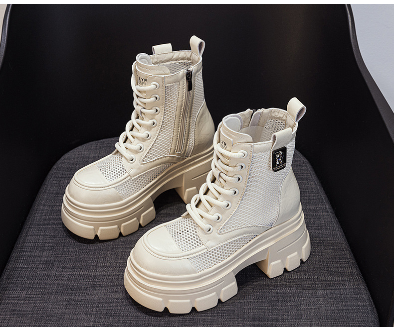 Boot nữ đế dày cổ thấp họa tiết đục lỗ lưới thoáng khí mùa hè — M2828 be đục lỗ, M2828-1 be lưới, M2828 đen đục lỗ, M2828 nâu đục lỗ chi tiết 37