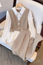 大码女装2025秋季新款胖妹妹洋气显瘦遮肚职业假两件衬衫裤子套装