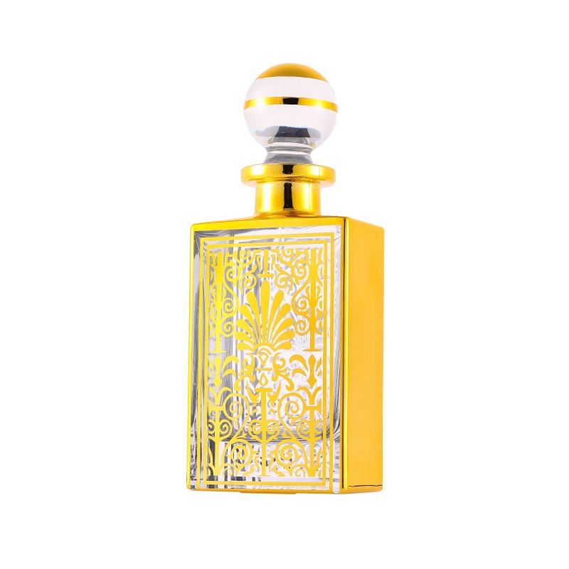 Botella de difusión de vidrio árabe botella de perfume 150ml botella de exhibición de aceite esencial chapado en oro botella de vidrio fragrante botella dividida