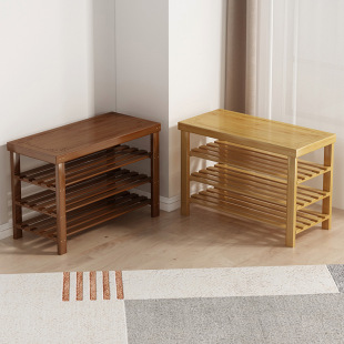 Carved Multi-Layer Shoe-Changing Stool, Home Door Shoe Cabinet, Sit-Down Integrated Entry Shoe Rack, Long Shoe-Changing Stool